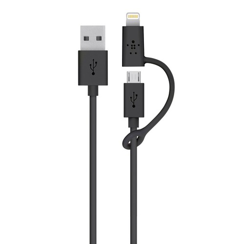 Micro USB Cable + Lightning Adapter, 0.9m - black