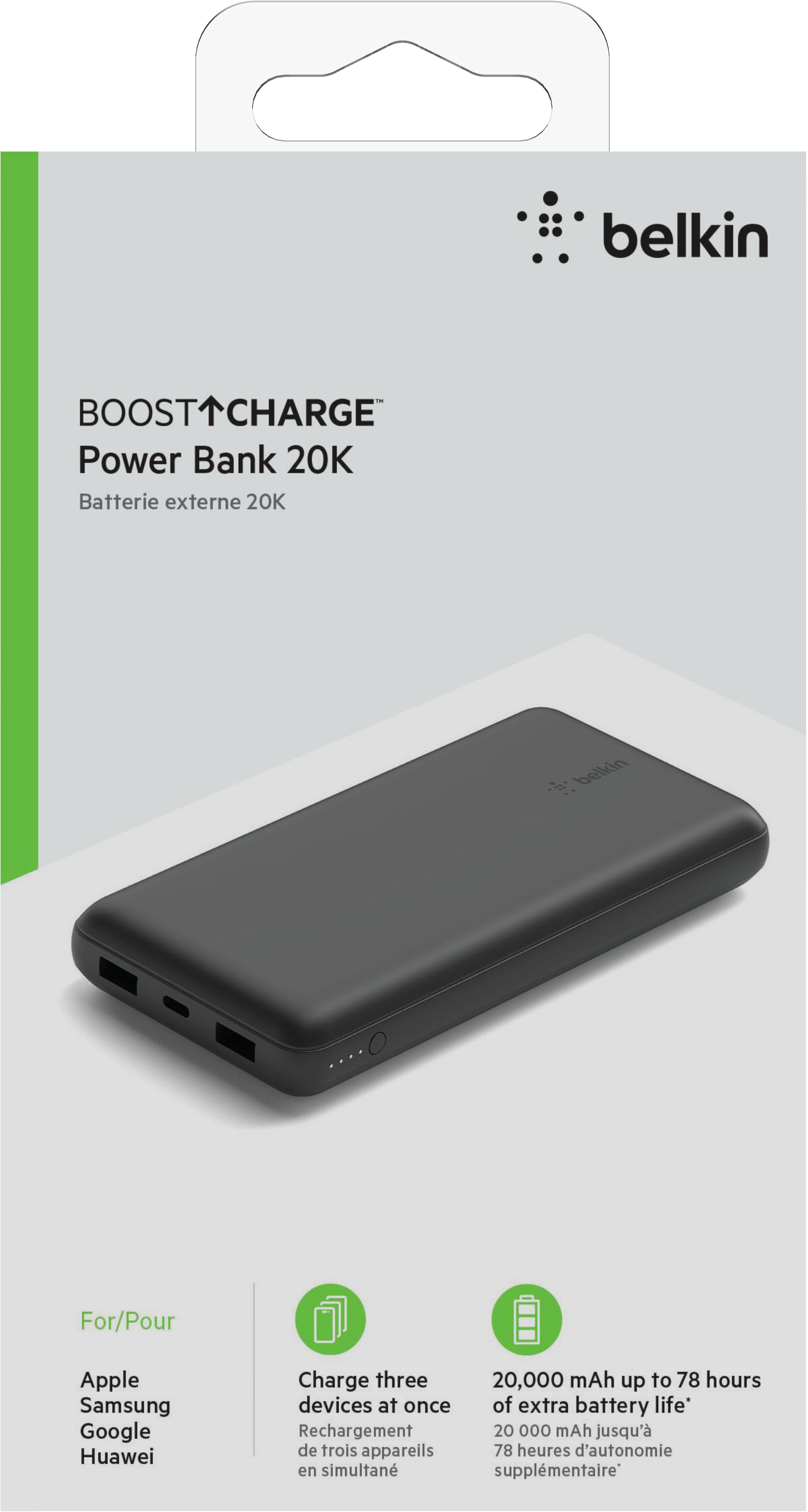 Belkin Batterie externe 20K Boost Charge avec câble USB-A vers USB