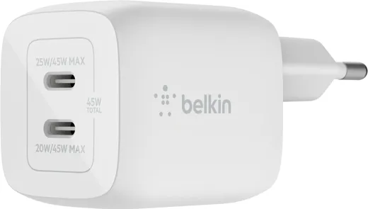 Belkin Boost Charge Pro Dual USB-C Wall Charger 45W - white
