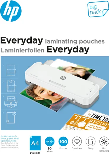 HP Everyday Laminating Pouches, A4, 80 Micron - big pack