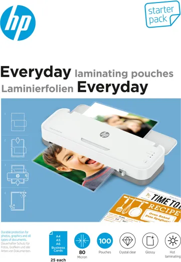 HP Everyday Laminating Pouches, Starter Set, 80 Micron