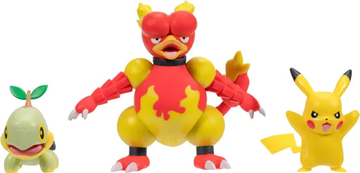 Pokémon: Dreierpack Chelast Pikachu #9 Magmar - Battle Figur [5 cm]