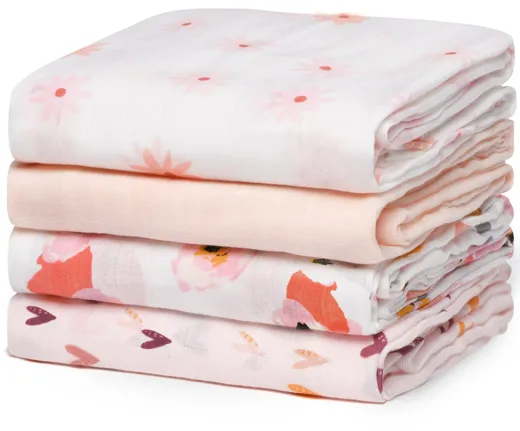 Momcozy Muslin Swaddle Blanket 4 Pack - printed