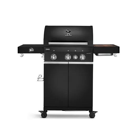 Burnhard FRED Deluxe Gasgrill 3-Brenner Black Edition, Gusseisen Grillrost