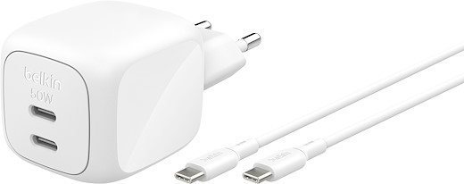 Belkin Boost Charge Pro 2-Port USB-C GaN Charger + USB-C Cable 1 m [50W] - white