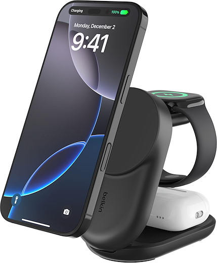 Belkin UltraCharge 3-in-1 Foldable Magnetic Charger with Qi2 [25W] - black