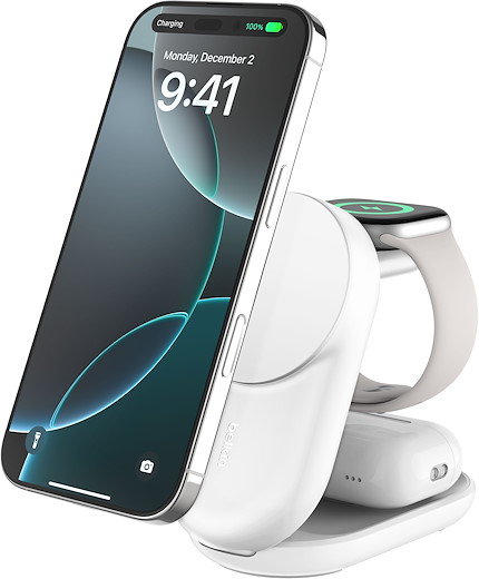 Belkin UltraCharge 3-in-1 Foldable Magnetic Charger with Qi2 [25W] - white